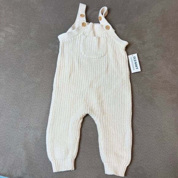 NWT Old Navy Sweater Overalls Romper Cream Baby 3-6 Months Boy Girl - Picture 1 of 8